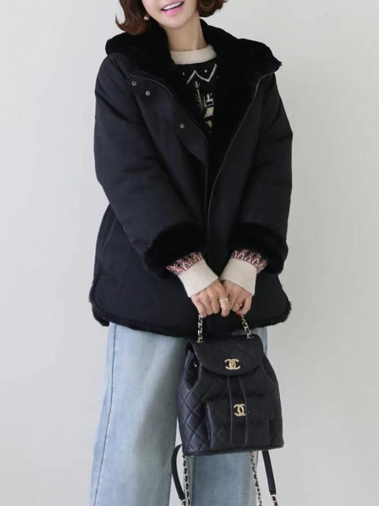 MU 뮤-T韓國代購女裝新品熱賣25春夏短款大衣毛皮加絨填充MU 뮤-T短款大衣