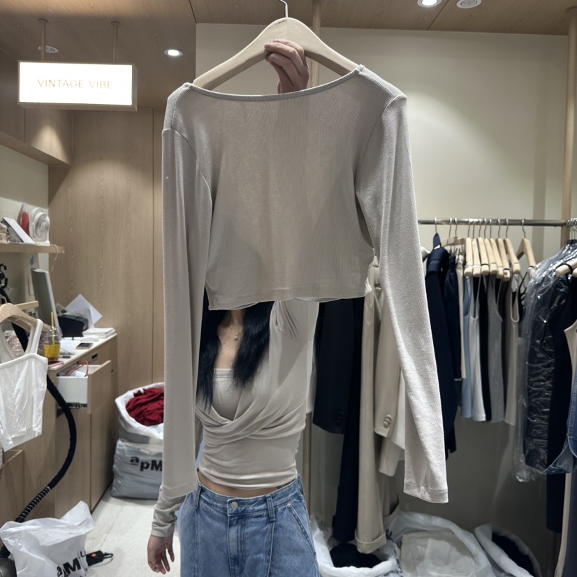 VINTAGE VIBE東大門代購女裝新品職業25春夏時尚長袖T恤春款VINTAGE VIBE長袖T恤