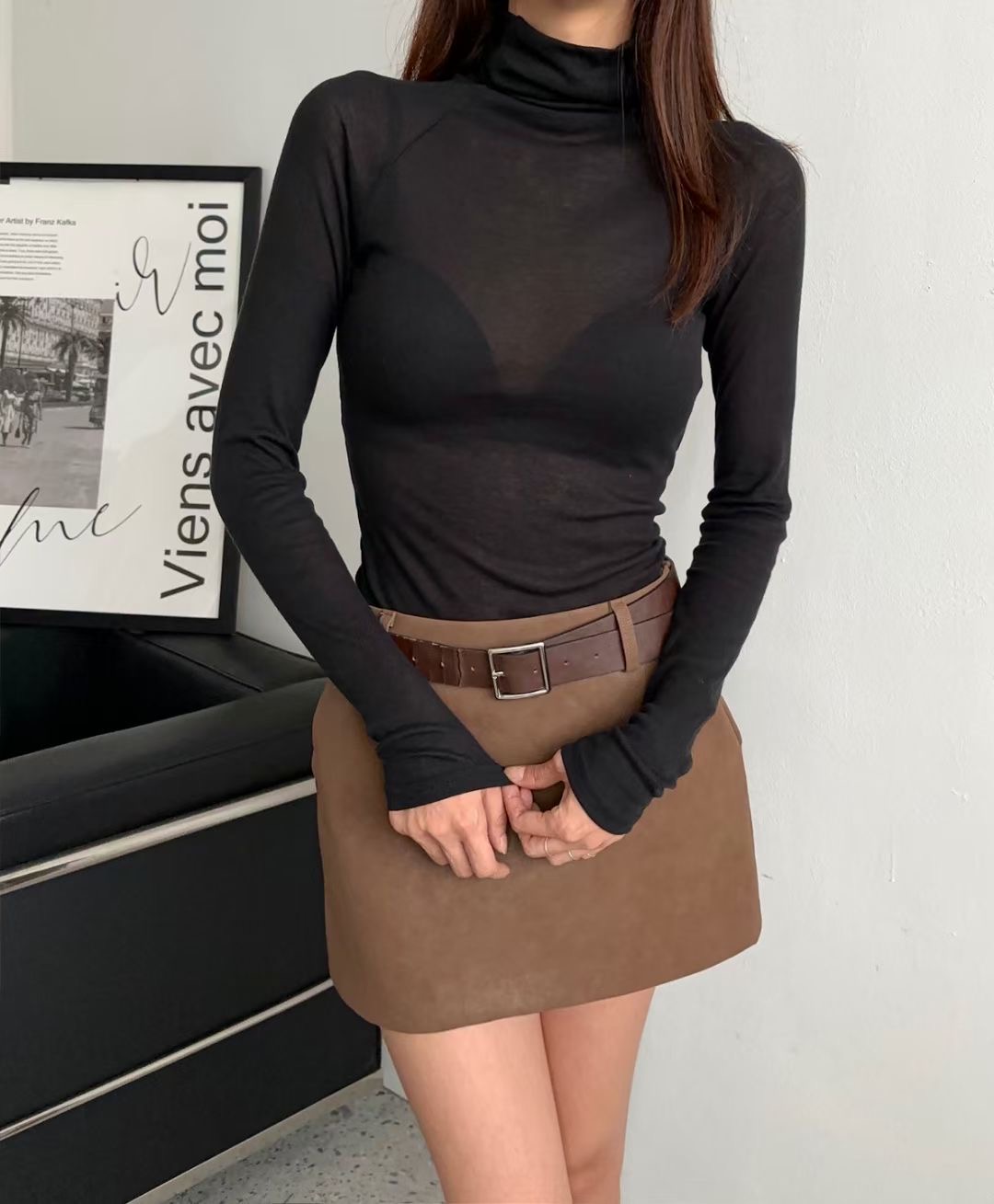 THEJUN東大門直郵女裝新款推薦真品人氣時尚職業長袖T恤透視THEJUN長袖T恤