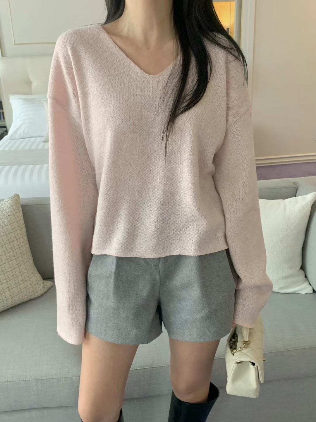 AGATHE東大門代購女裝新品時尚25春夏休閑人氣熱賣針織衫V領絨AGATHE針織衫圖色3