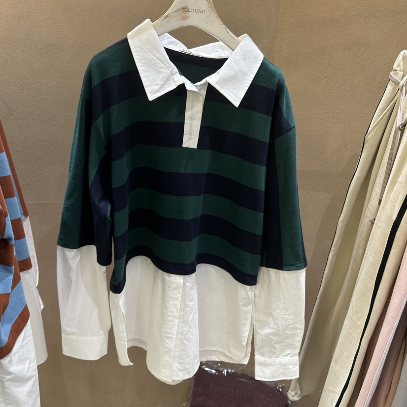 SOLOUNO直郵韓國代購女裝新款休閑真品25春夏襯衫蕾絲衫春款雙層URBANE-P襯衫/蕾絲衫圖色1