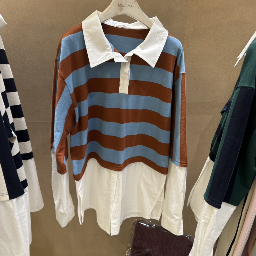 SOLOUNO直郵韓國代購女裝新款休閑真品25春夏襯衫蕾絲衫春款雙層URBANE-P襯衫/蕾絲衫圖色2