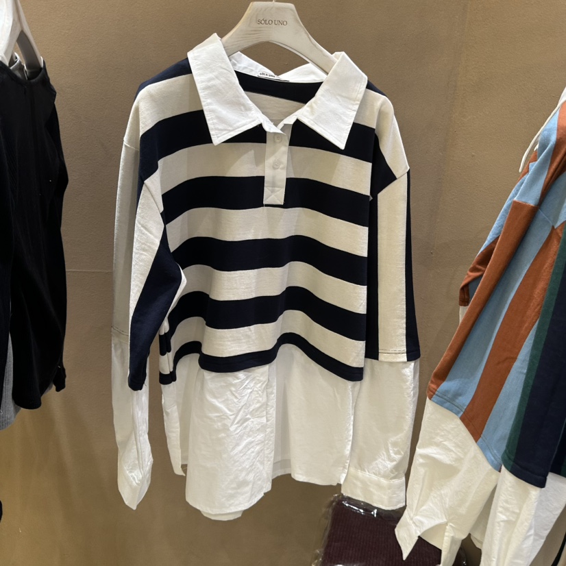 SOLOUNO直郵韓國代購女裝新款休閑真品25春夏襯衫蕾絲衫春款雙層URBANE-P襯衫/蕾絲衫圖色3