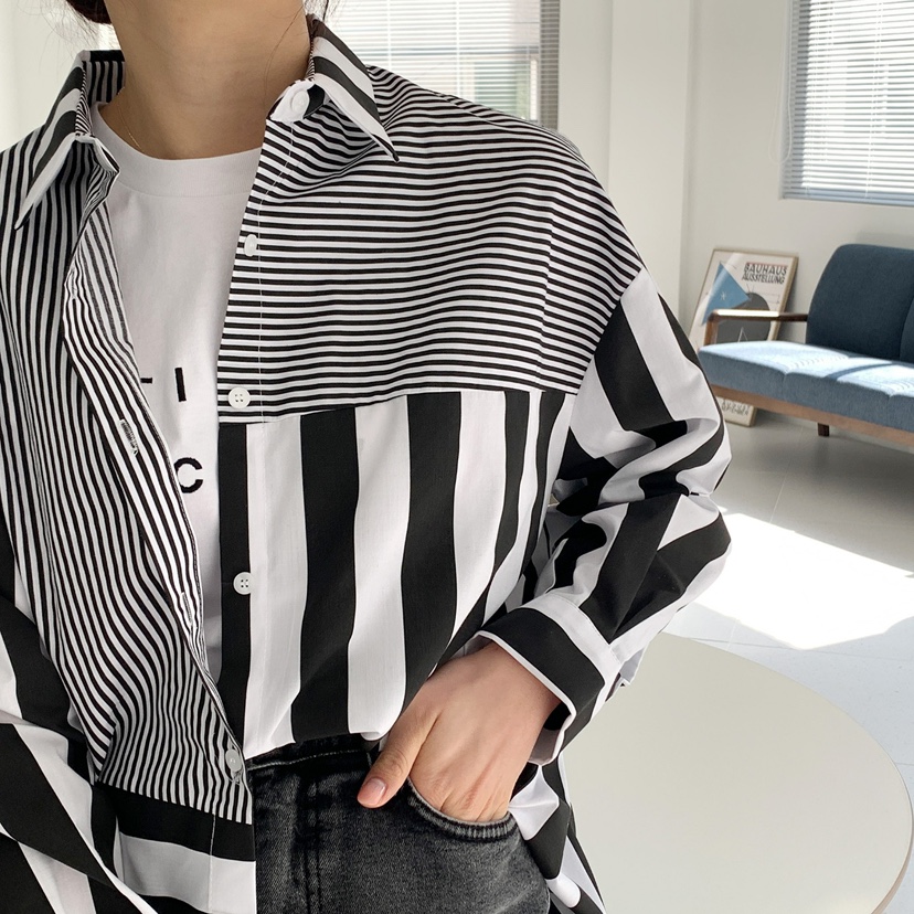 PLAYBUTTON-P韓國直郵女士新款職業時尚真品25春夏襯衫蕾絲衫PLAYBUTTON襯衫/蕾絲衫