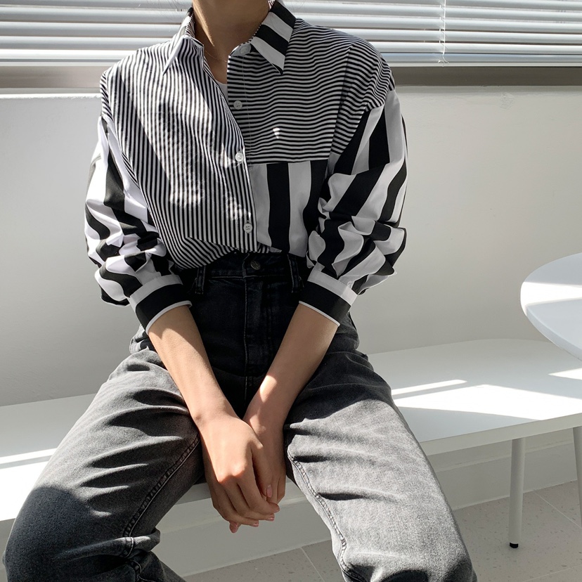 PLAYBUTTON-P韓國直郵女士新款職業時尚真品25春夏襯衫蕾絲衫PLAYBUTTON襯衫/蕾絲衫