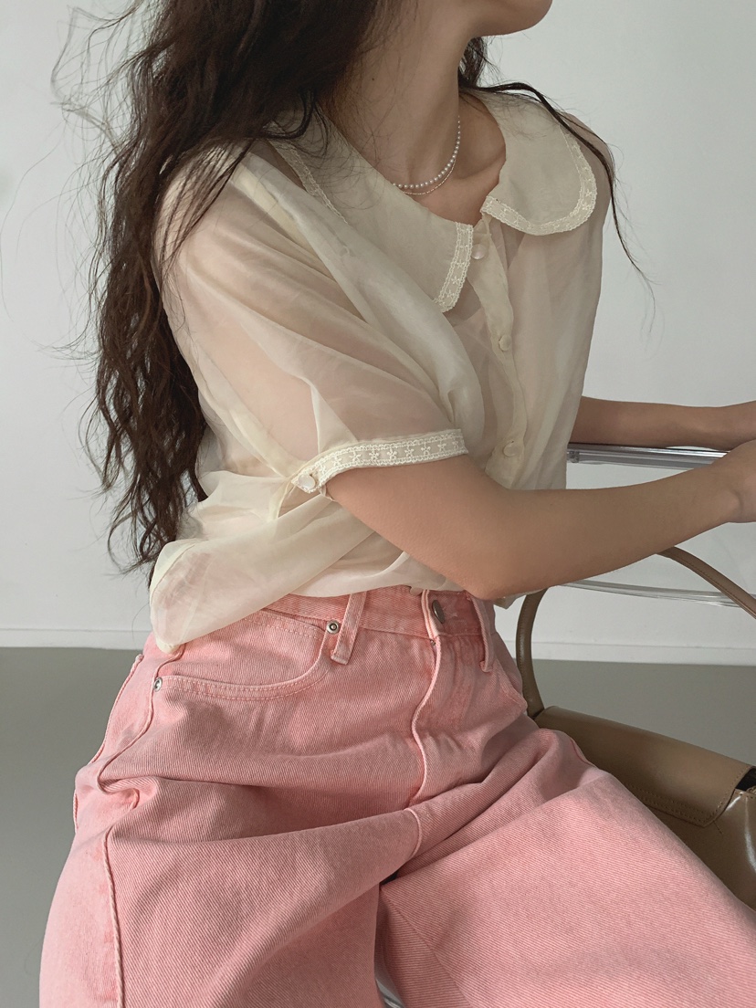 PLAYBUTTON-P韓國直郵女士新品熱賣真品職業推薦襯衫蕾絲衫PLAYBUTTON襯衫/蕾絲衫