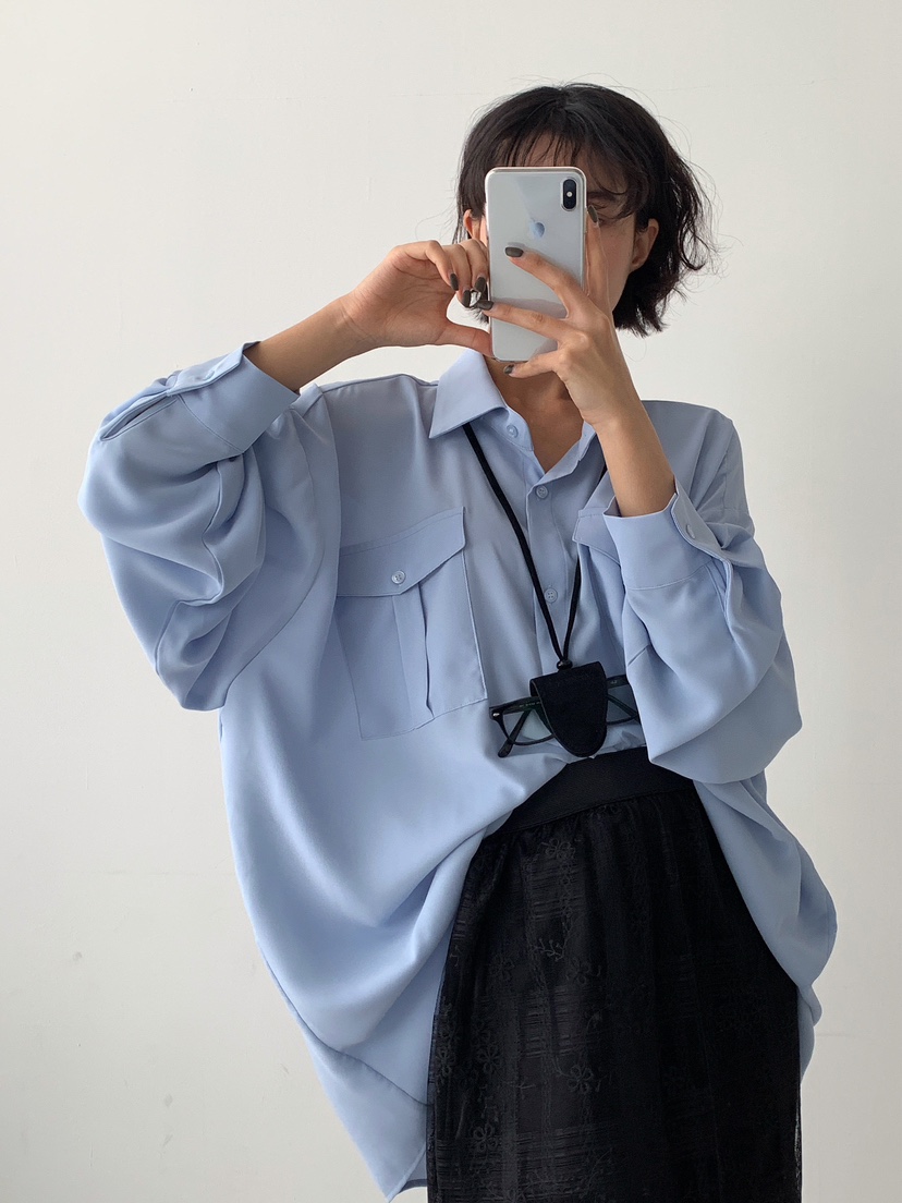 ANGLOG BEIGE東大門實拍女士新款熱賣25春夏襯衫蕾絲衫兩個口袋ANGLOG BEIGE襯衫/蕾絲衫圖色1