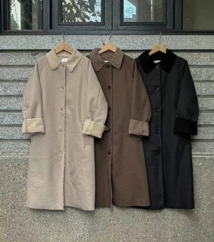 FLATYOU韓國直郵東大門實拍女裝新品職業中長款大衣羊毛長款AUBEENDEAR中長款大衣