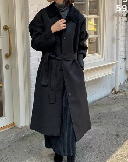 FLATYOU韓國直郵東大門實拍女裝新品職業中長款大衣羊毛長款AUBEENDEAR中長款大衣圖色3