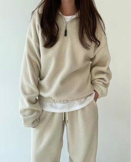 FLATYOU韓國直郵東大門實拍女裝新品25春季休閑衛衣羊毛拉鏈AUBEENDEAR衛衣