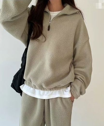 FLATYOU韓國直郵東大門實拍女裝新品25春季休閑衛衣羊毛拉鏈AUBEENDEAR衛衣圖色2