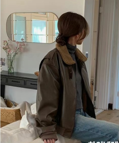FLATYOU韓國直郵東大門代購女裝新款25春夏25春季夾克羊毛高領AUBEENDEAR夾克