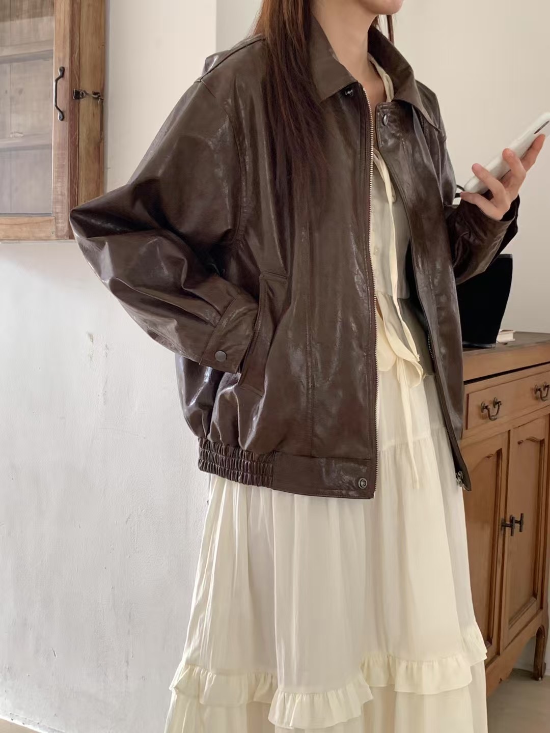 FORME韓國直郵女裝新款職業休閑25春夏真品時尚推薦皮衣皮革FORME皮衣