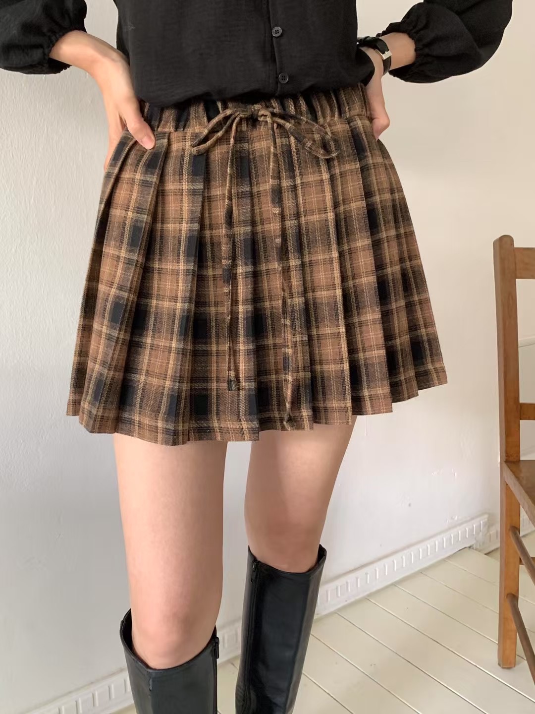 FORME韓國直郵東大門代購女裝新品時尚人氣熱賣短裙格紋褶皺FORME短裙圖色2