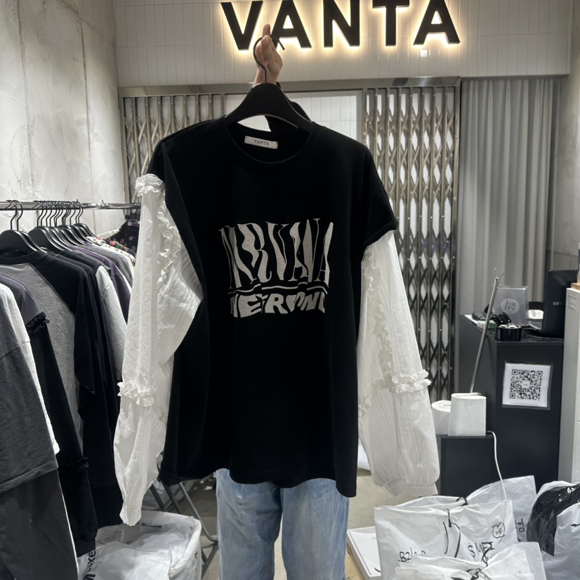 VANTA東大門直郵女士新款25春夏職業真品時尚長袖T恤假兩件VANTA長袖T恤圖色2