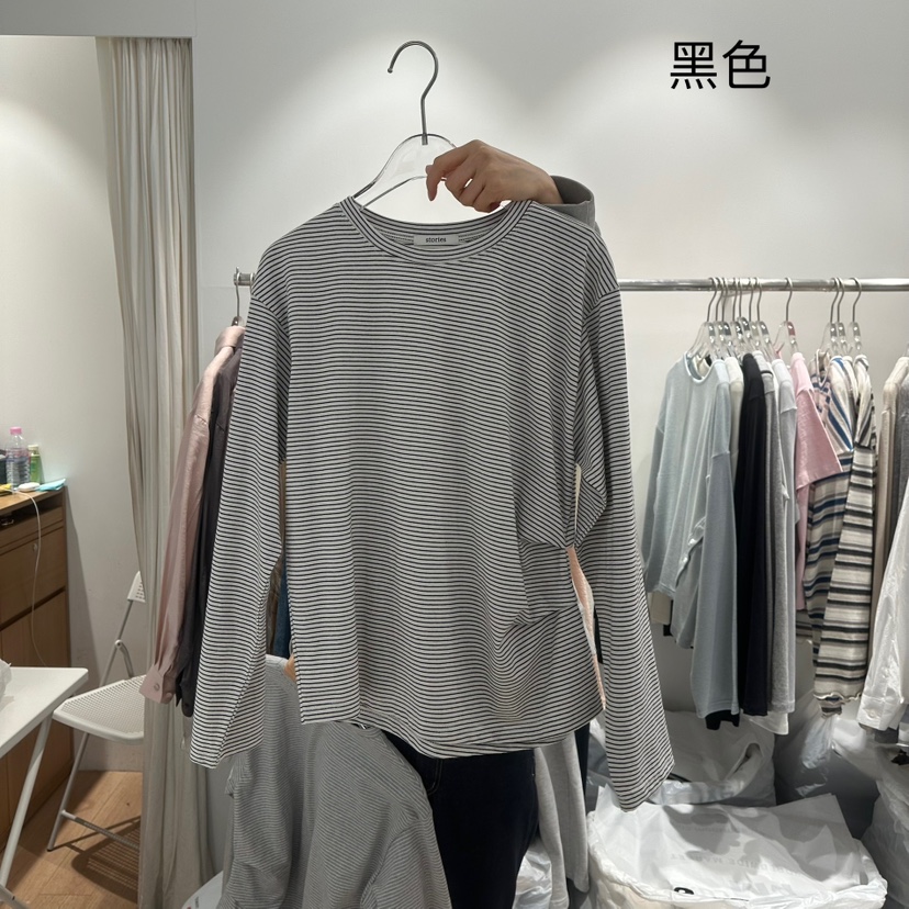 STORIES韓國直郵東大門代購女裝新品時尚推薦職業長袖T恤褶皺STORIES長袖T恤圖色3