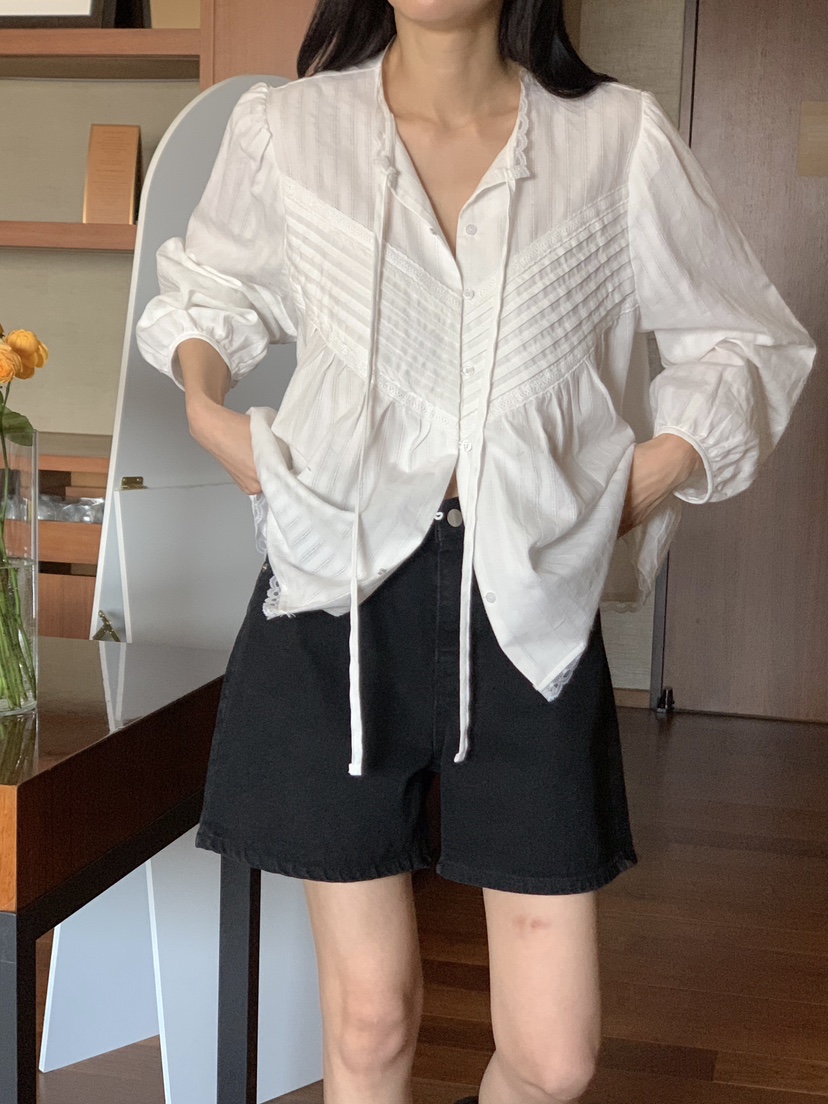 FRILL-T東大門直郵女士新款人氣職業25春夏休閑襯衫蕾絲衫FRILL-T襯衫/蕾絲衫