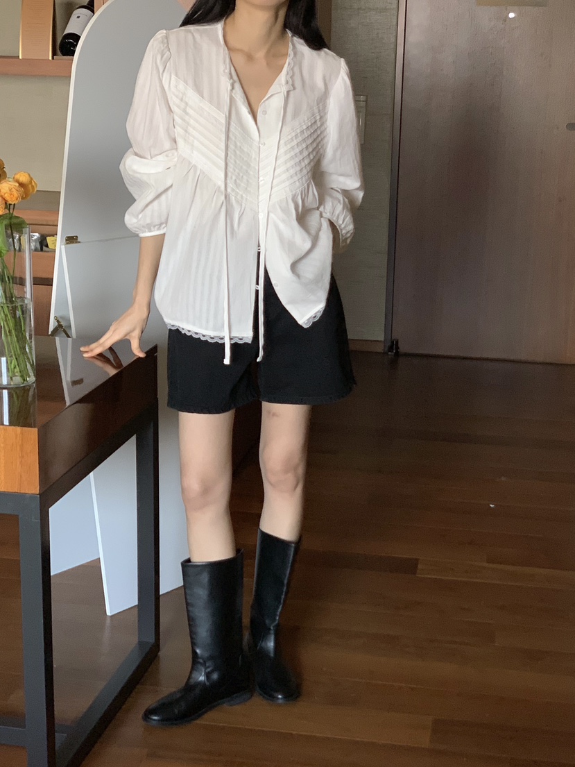 FRILL-T東大門直郵女士新款人氣職業25春夏休閑襯衫蕾絲衫FRILL-T襯衫/蕾絲衫