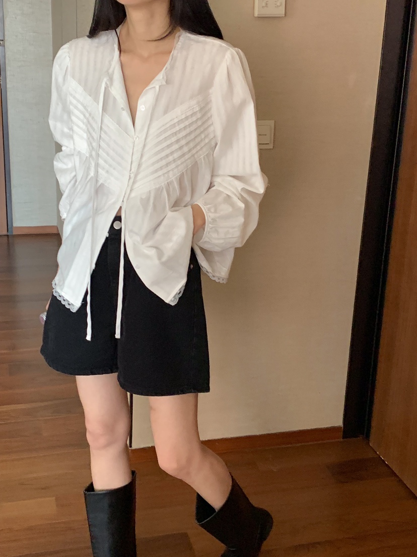FRILL-T東大門直郵女士新款人氣職業25春夏休閑襯衫蕾絲衫FRILL-T襯衫/蕾絲衫