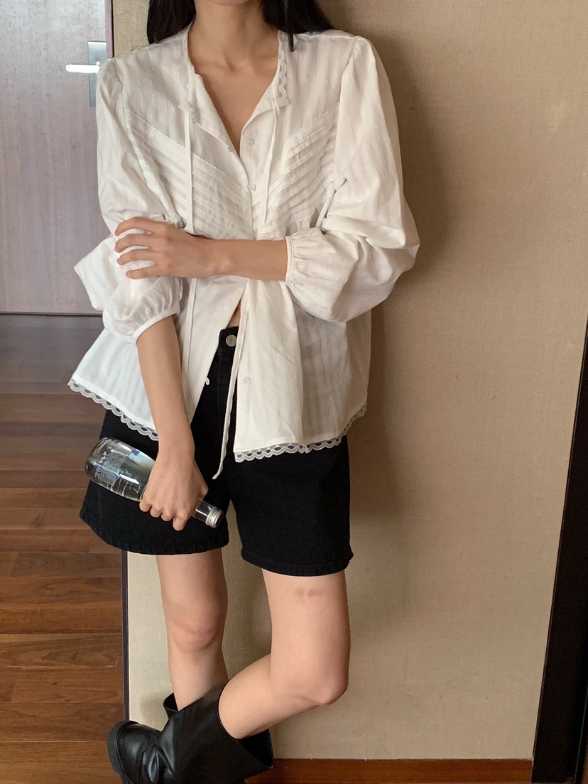 FRILL-T東大門直郵女士新款人氣職業25春夏休閑襯衫蕾絲衫FRILL-T襯衫/蕾絲衫