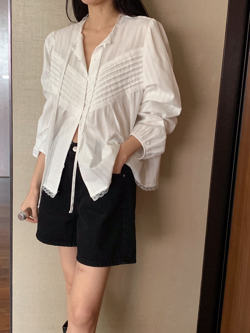 FRILL-T東大門直郵女士新款人氣職業25春夏休閑襯衫蕾絲衫FRILL-T襯衫/蕾絲衫
