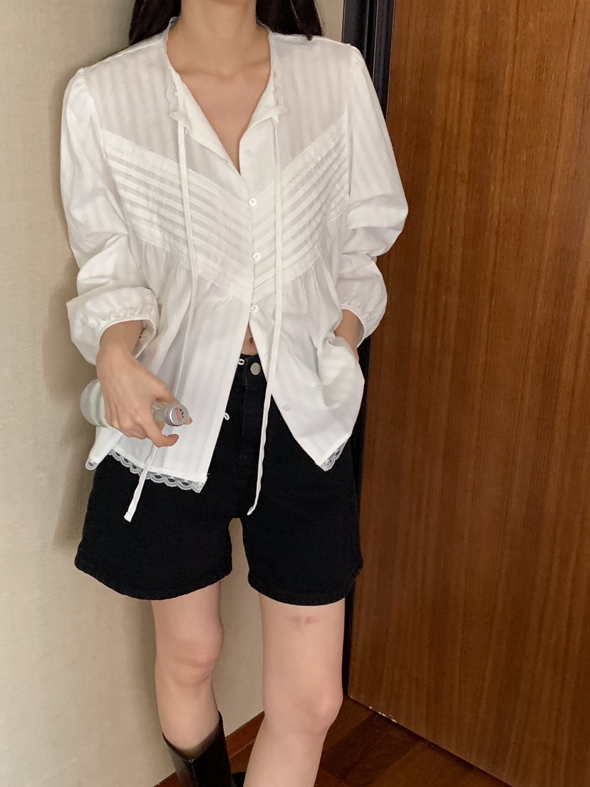 FRILL-T東大門直郵女士新款人氣職業25春夏休閑襯衫蕾絲衫FRILL-T襯衫/蕾絲衫