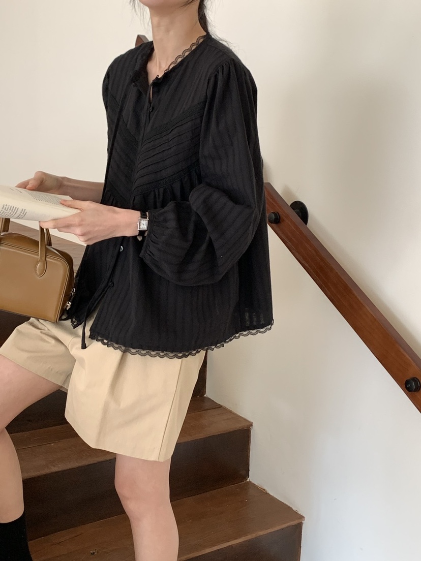 FRILL-T東大門直郵女士新款人氣職業25春夏休閑襯衫蕾絲衫FRILL-T襯衫/蕾絲衫