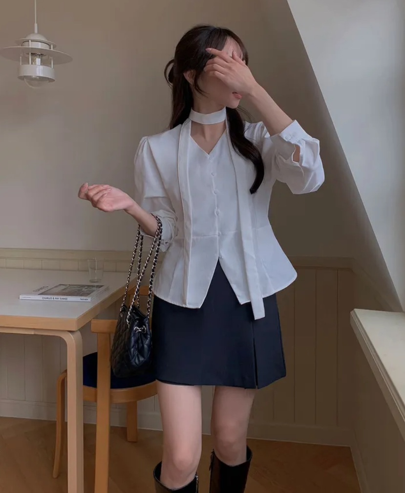 BOUND.A東大門代購女士新品休閑真品人氣襯衫蕾絲衫含脖帶BOUND.A襯衫/蕾絲衫圖色1