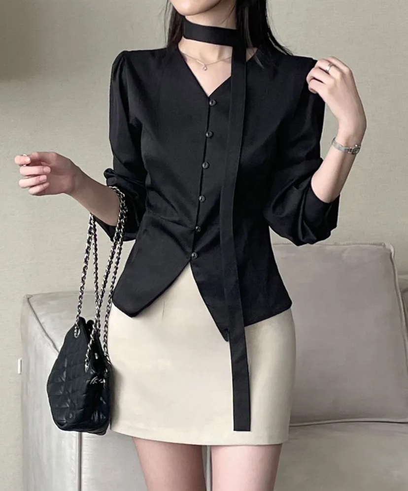 BOUND.A東大門代購女士新品休閑真品人氣襯衫蕾絲衫含脖帶BOUND.A襯衫/蕾絲衫圖色3
