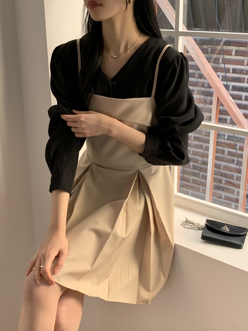BOUND.A韓國直郵女裝新款休閑25春夏人氣推薦熱賣連衣裙褶皺BOUND.A連衣裙