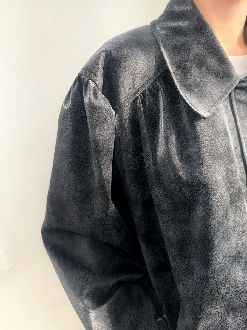 AWESOMESAUCE韓國直郵東大門代購女裝新品時尚皮衣皮革褶皺AWESOME SAUCE皮衣