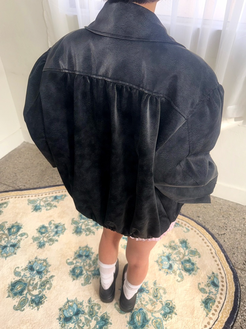 AWESOMESAUCE韓國直郵東大門代購女裝新品時尚皮衣皮革褶皺AWESOME SAUCE皮衣