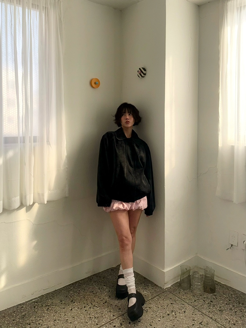 AWESOMESAUCE韓國直郵東大門代購女裝新品時尚皮衣皮革褶皺AWESOME SAUCE皮衣