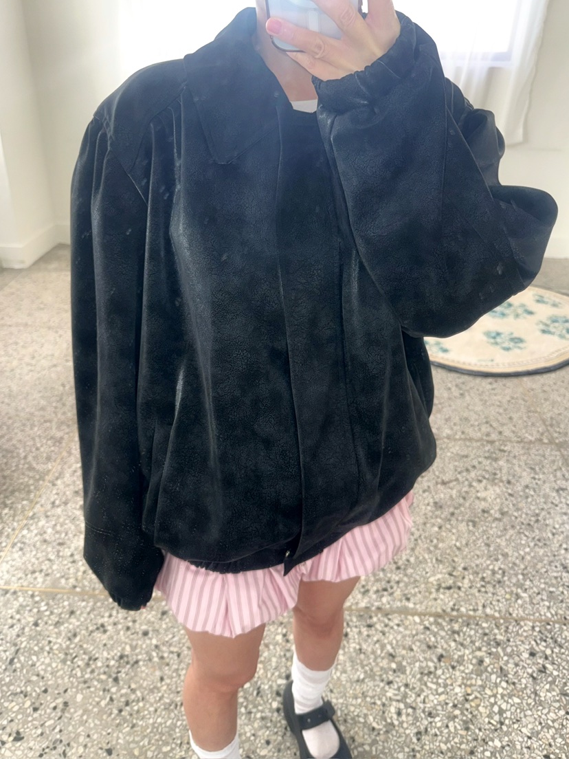 AWESOMESAUCE韓國直郵東大門代購女裝新品時尚皮衣皮革褶皺AWESOME SAUCE皮衣