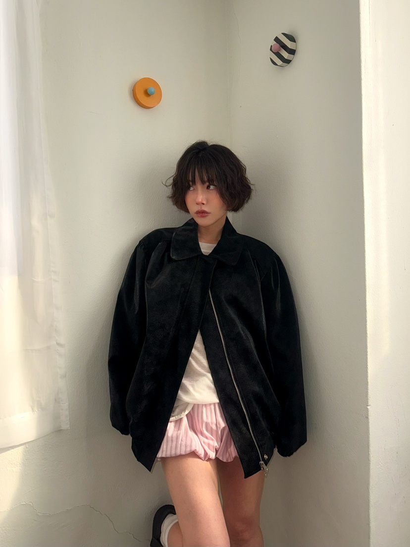 AWESOMESAUCE韓國直郵東大門代購女裝新品時尚皮衣皮革褶皺AWESOME SAUCE皮衣