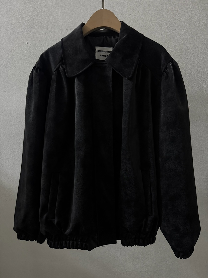 AWESOMESAUCE韓國直郵東大門代購女裝新品時尚皮衣皮革褶皺AWESOME SAUCE皮衣