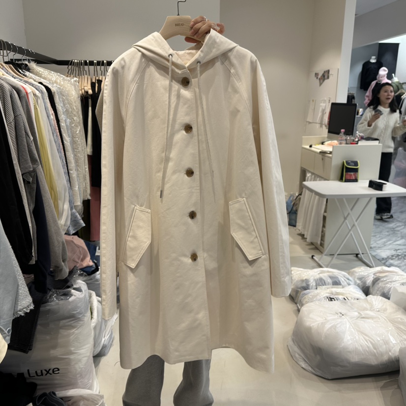 BREAD直郵韓國代購女裝新品時尚休閑職業25春夏長款風衣連帽BREAD長款風衣圖色1
