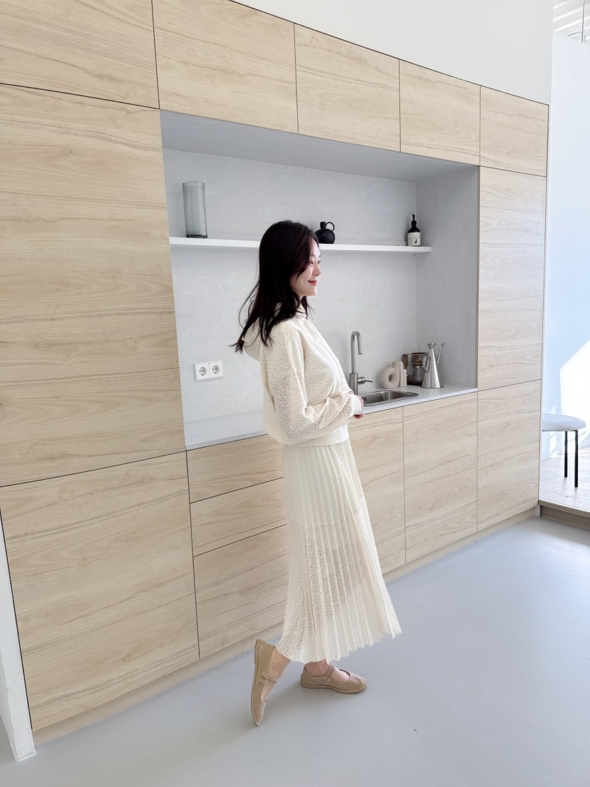 BE&BE韓國直郵東大門代購女裝新款推薦熱賣長裙蕾絲褶皺BE&be長裙
