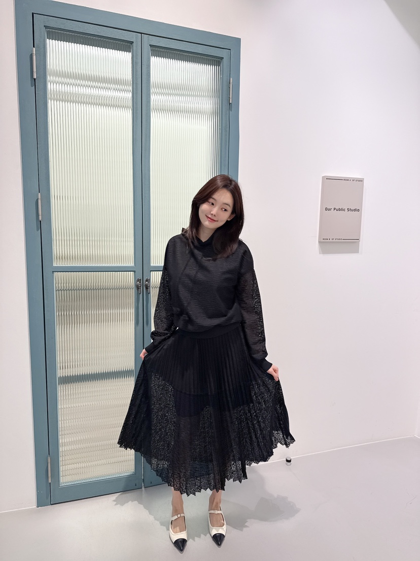 BE&BE韓國直郵東大門代購女裝新款推薦熱賣長裙蕾絲褶皺BE&be長裙