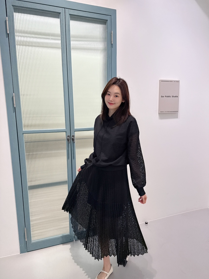 BE&BE韓國直郵東大門代購女裝新款推薦熱賣長裙蕾絲褶皺BE&be長裙