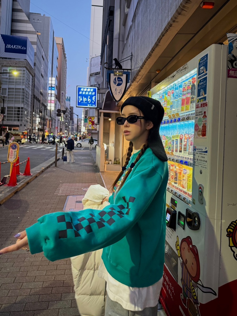 ABBEYLEE直郵韓國代購女裝新款25春夏真品職業休閑衛衣格紋ABBEYLEE衛衣