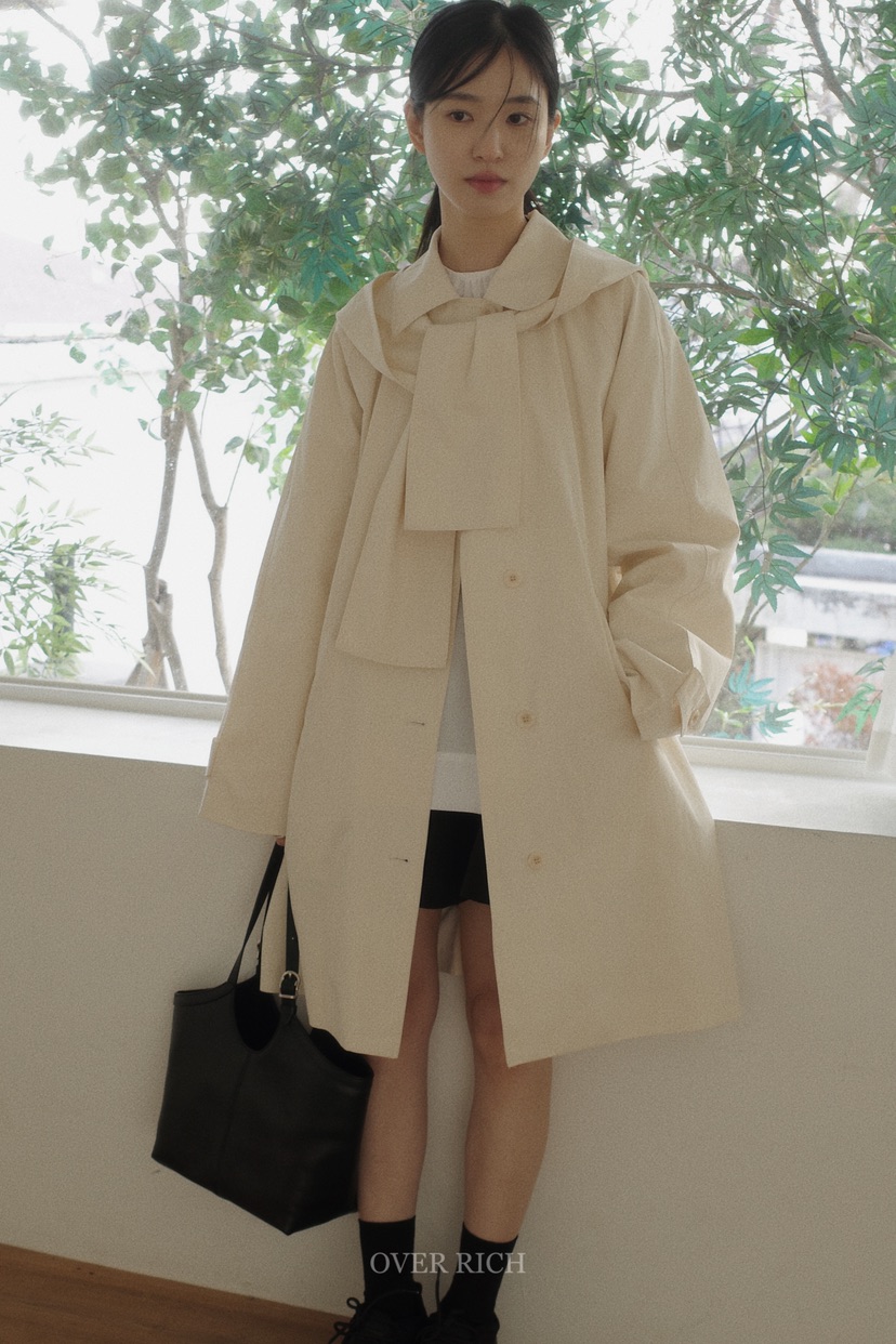OVER RICH韓國直郵東大門代購女裝新款25春夏中長款大衣兜帽OVER RICH中長款大衣