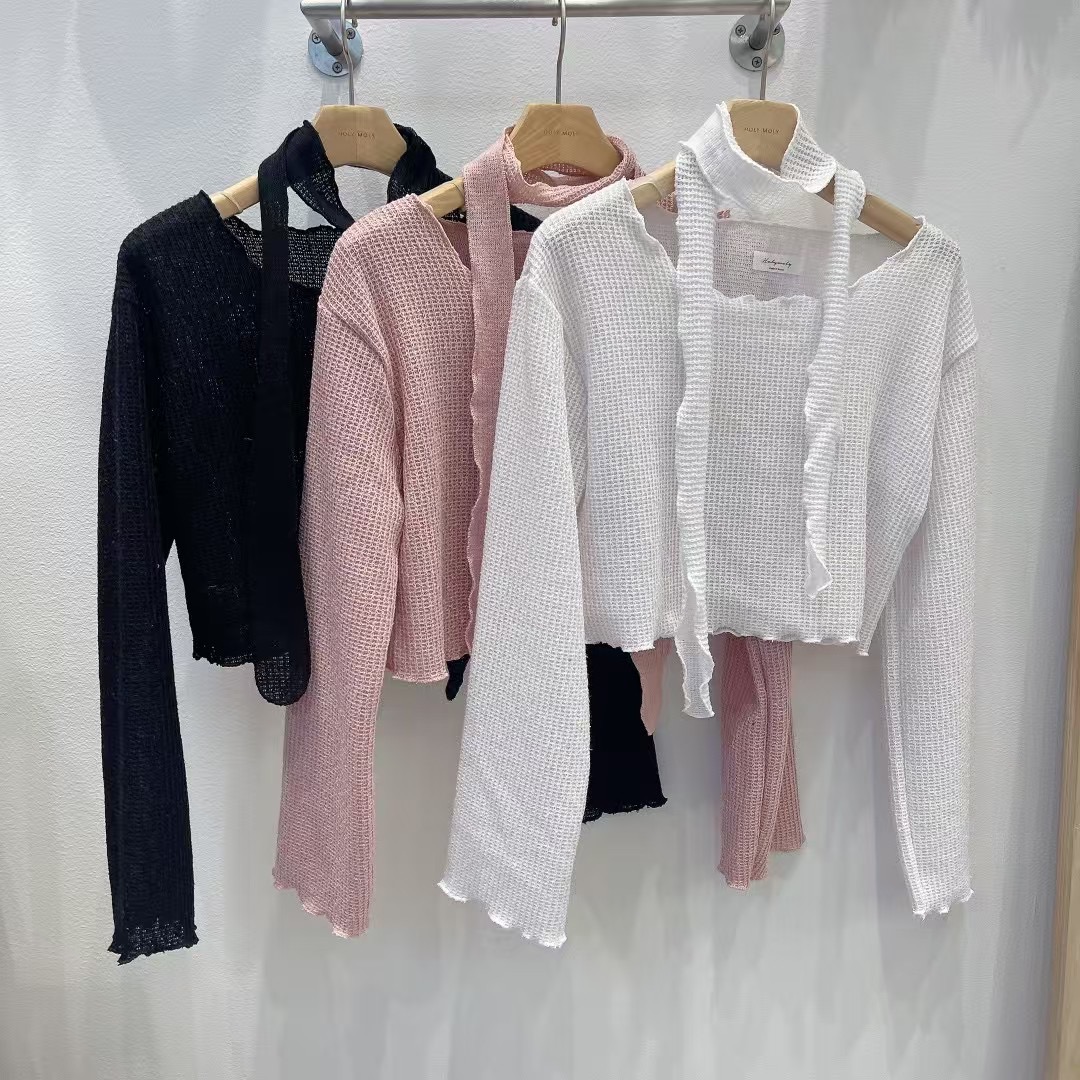 HOLYMOLY韓國直郵東大門代購女裝新品真品25春夏針織衫含脖帶HOLYMOLY針織衫圖色1左一色
