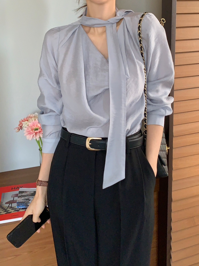 CRONG韓國直郵女裝新品真品休閑時尚25春夏熱賣襯衫蕾絲衫高領CRONG襯衫/蕾絲衫