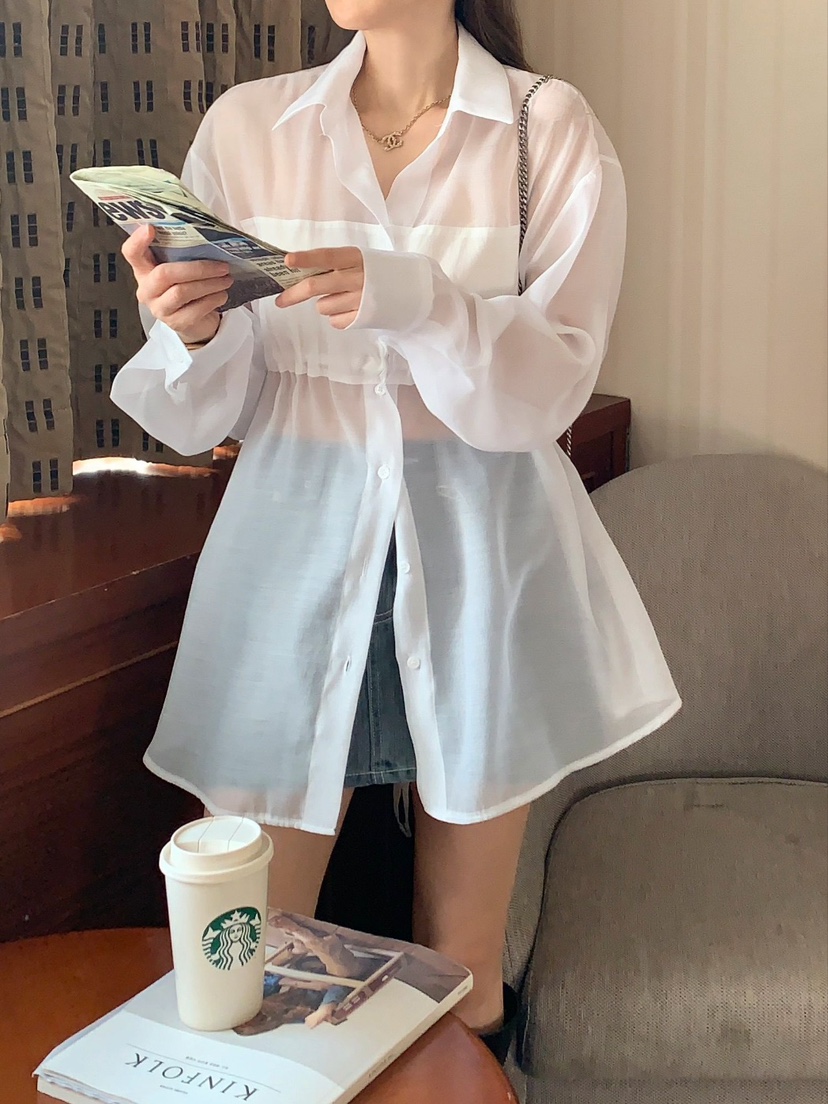 CRONG韓國直郵女裝新品真品時尚人氣推薦25春夏襯衫蕾絲衫長款CRONG襯衫/蕾絲衫圖色1
