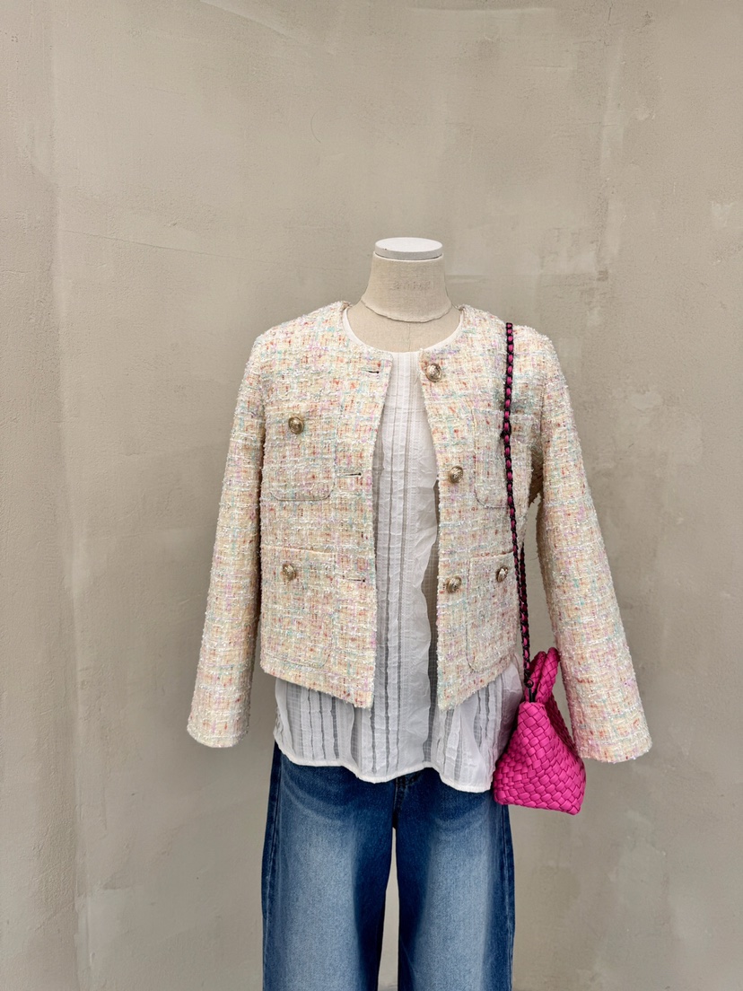 LAUNDRY直郵韓國代購女裝新品人氣時尚休閑推薦夾克粗花呢口袋LAUNDRY夾克