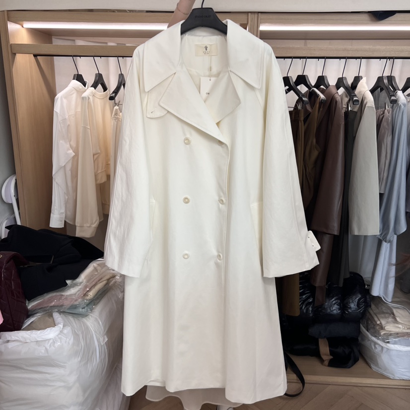 OBJET直郵韓國代購女裝新款職業人氣熱賣真品時尚長款風衣雙層love us u/OBJET長款風衣圖色1