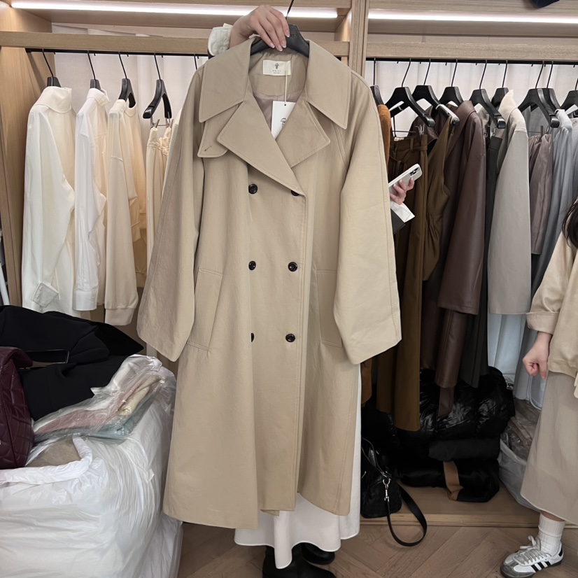 OBJET直郵韓國代購女裝新款職業人氣熱賣真品時尚長款風衣雙層love us u/OBJET長款風衣圖色2