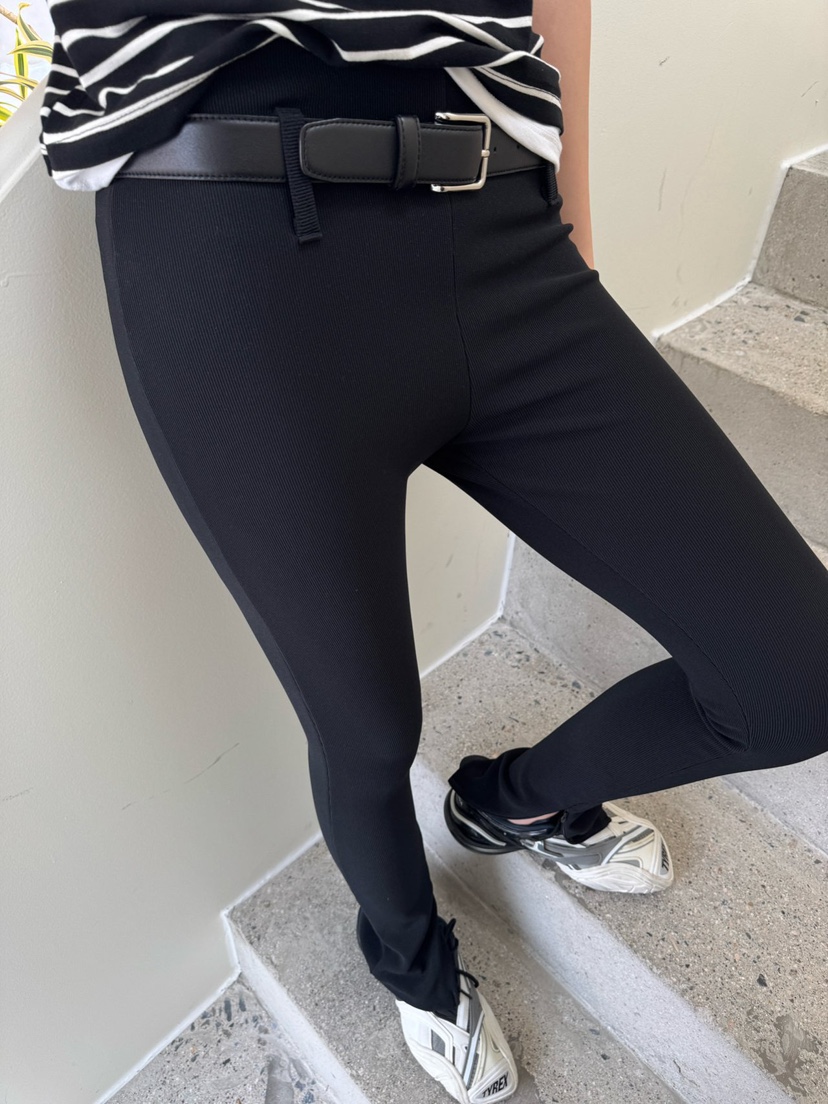INSSENSE-A直郵韓國代購女裝新品25春夏打底褲鯊魚褲緊身褲拉鏈腰帶羅紋INSSENSE-A打底褲/鯊魚褲