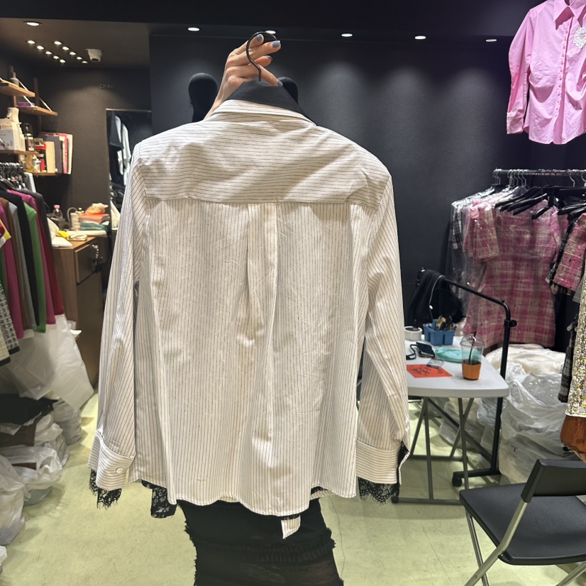 CHAVI直郵韓國代購女裝新品推薦真品25春夏襯衫蕾絲衫蕾絲雙層CHAVI襯衫/蕾絲衫